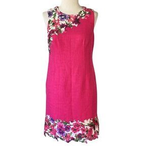 Vintage Karl Lagerfeld Paris Pink Tweed Floral Appliqué Dress Women’s 8